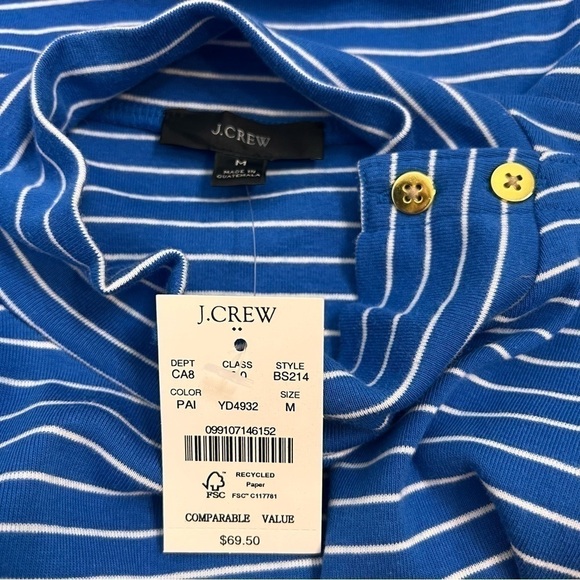 NWT! J. Crew Perfect-Fit Ribbed Striped Button Turtleneck. Size Medium. - Picture 9 of 13